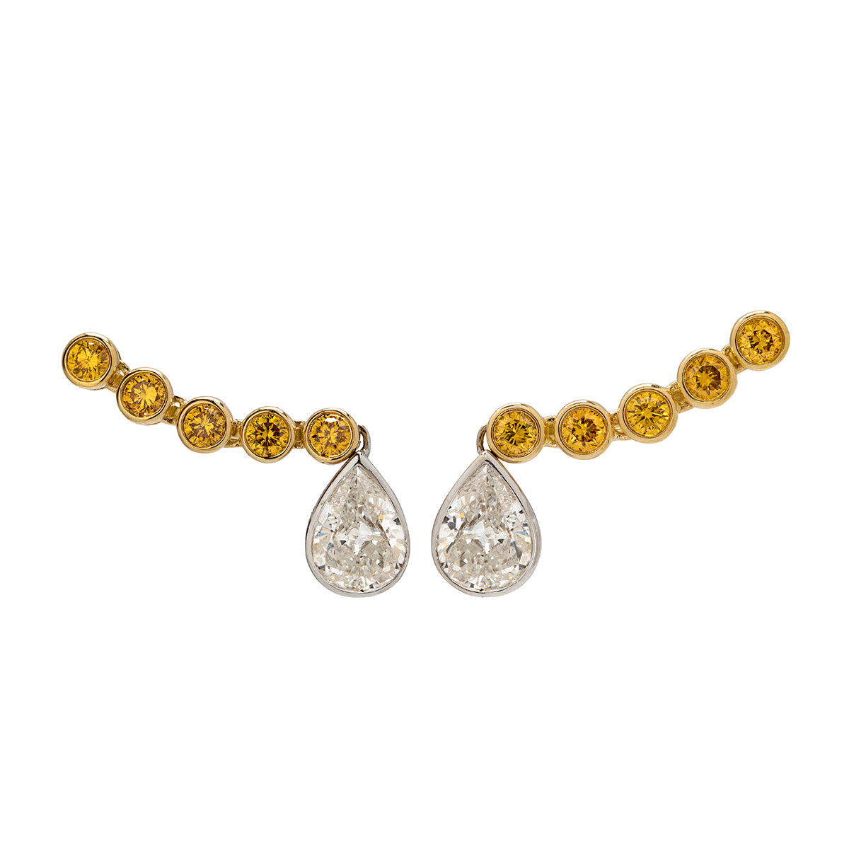Ear Climbers with Yellow Diamonds and Drop Pear Diamonds