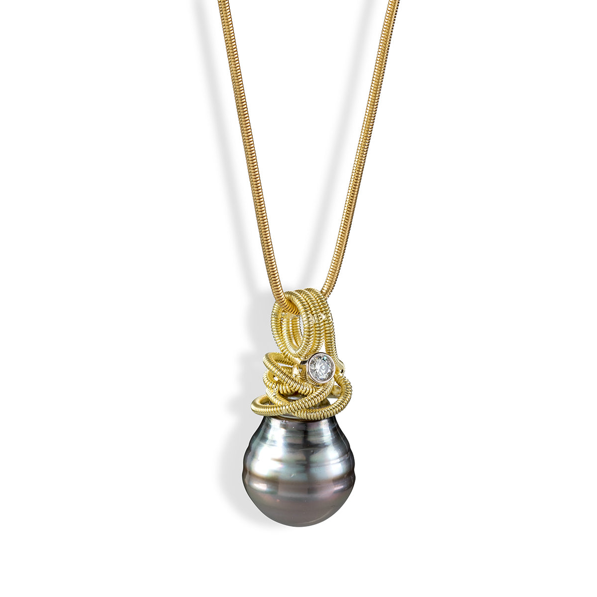 Coil Tahitian Pearl and Diamond Pendant
