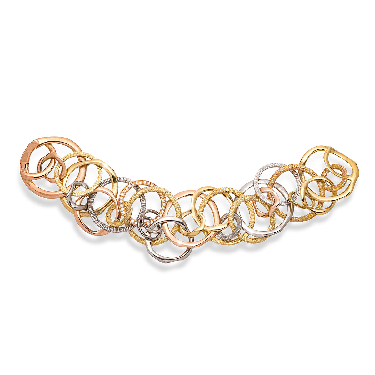 Textured Circle Bracelet in Yellow, Rose and Palladium