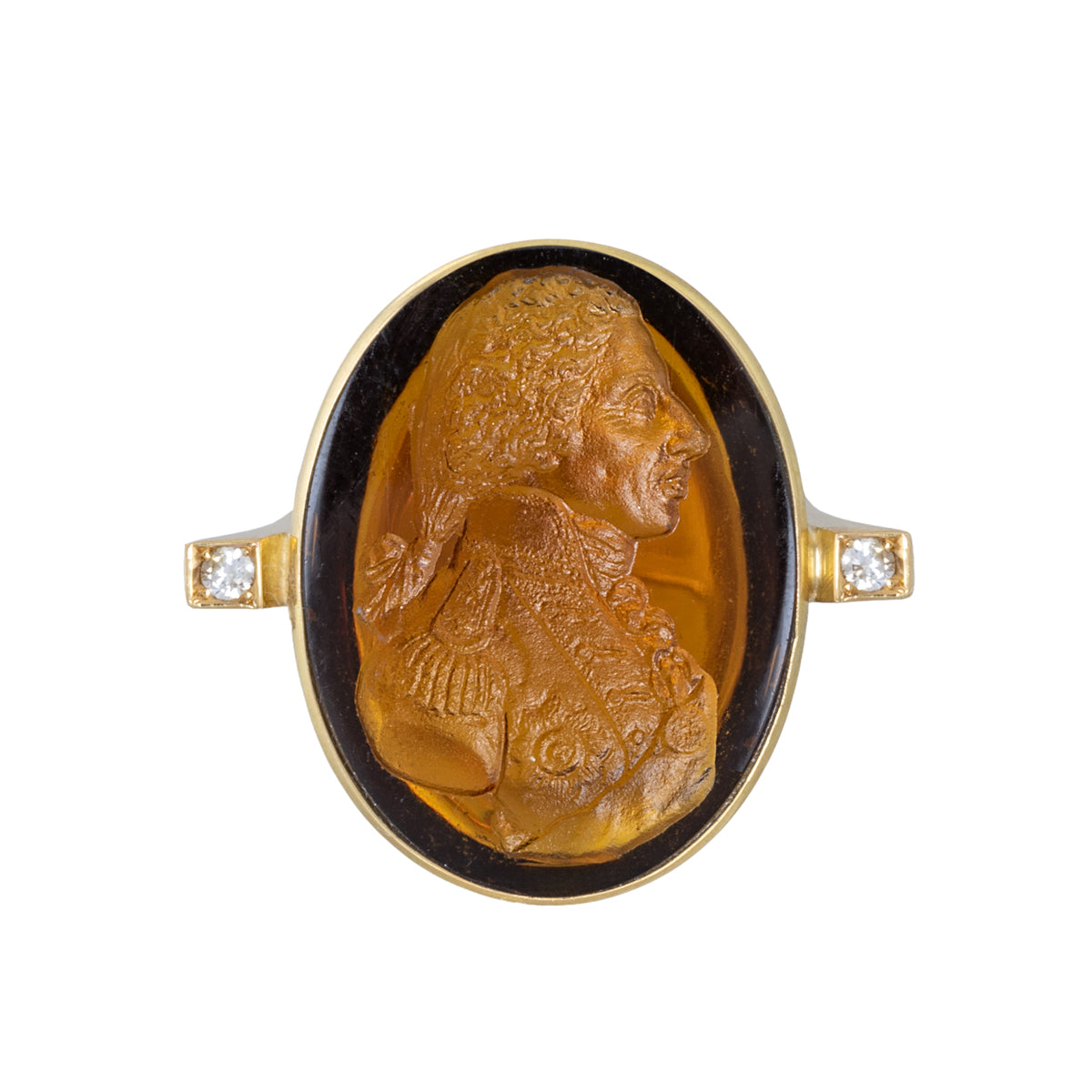 Antique Glass Intaglio and Diamond Ring