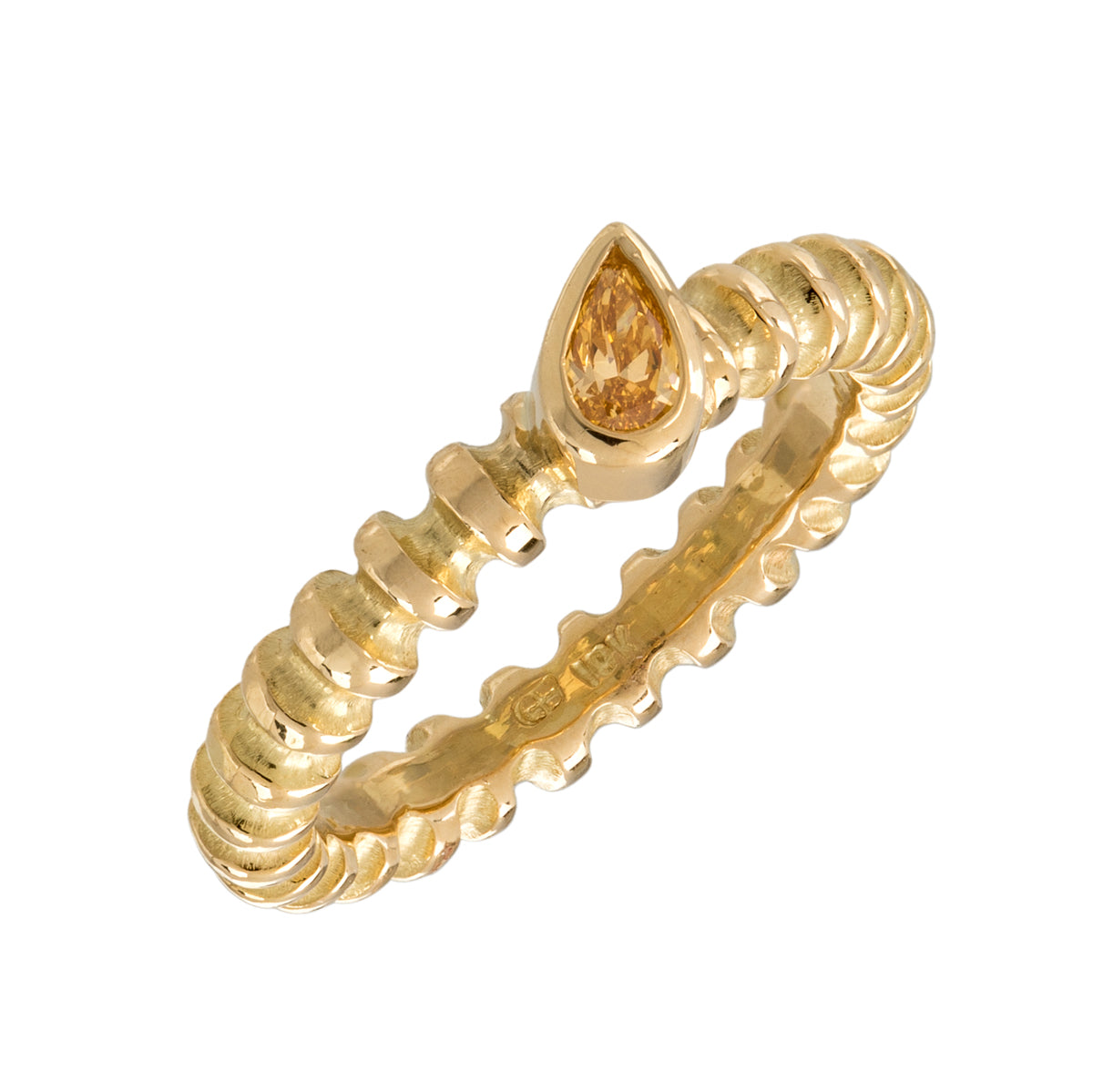 Yellow Diamond on Narrow Ripple Ring