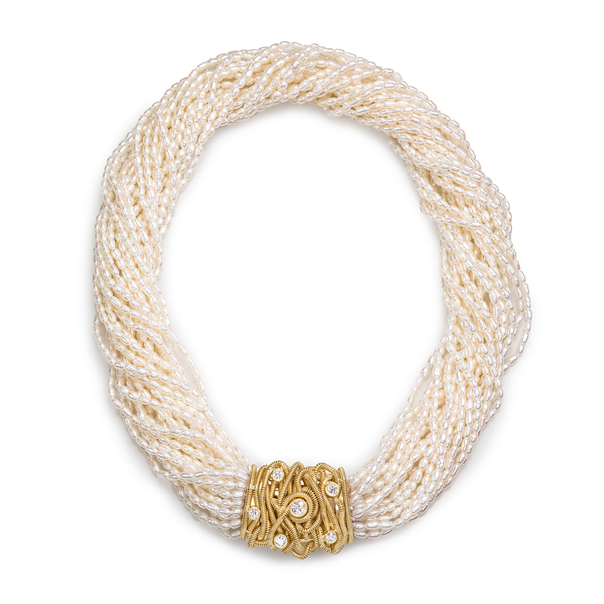 Keshi Pearl and Diamond Coil Necklace