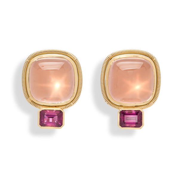 Boucles d'oreilles en quartz rose et en grenat