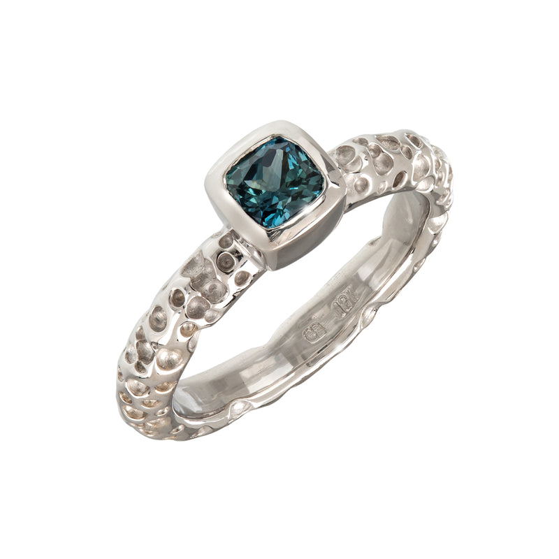Teal Sapphire on Narrow Crater Ring