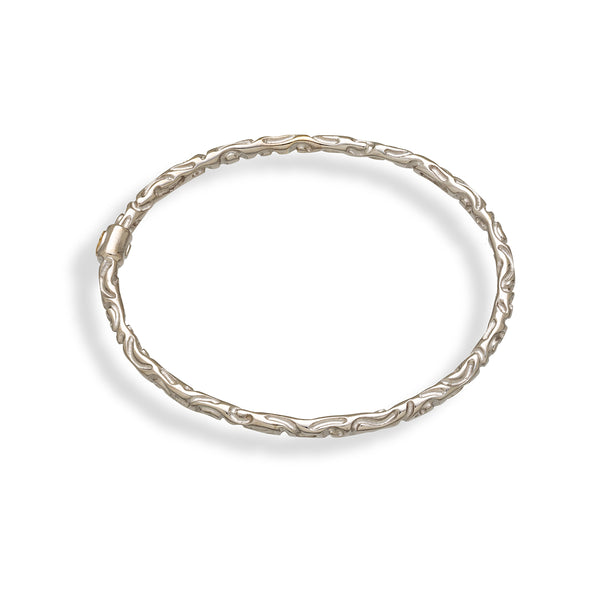 Carved Bangle in White Gold