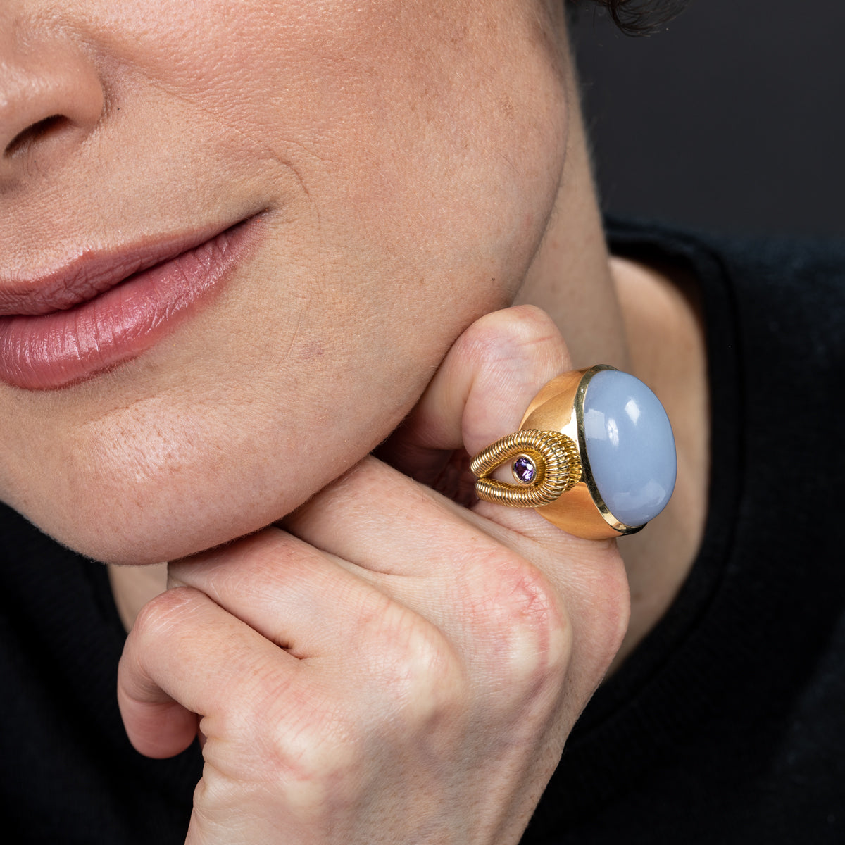 Chalcedony and Sapphire Ring