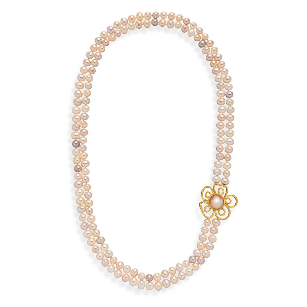 Coil Flower and Mabé Pearl with Pink Freshwater Pearls