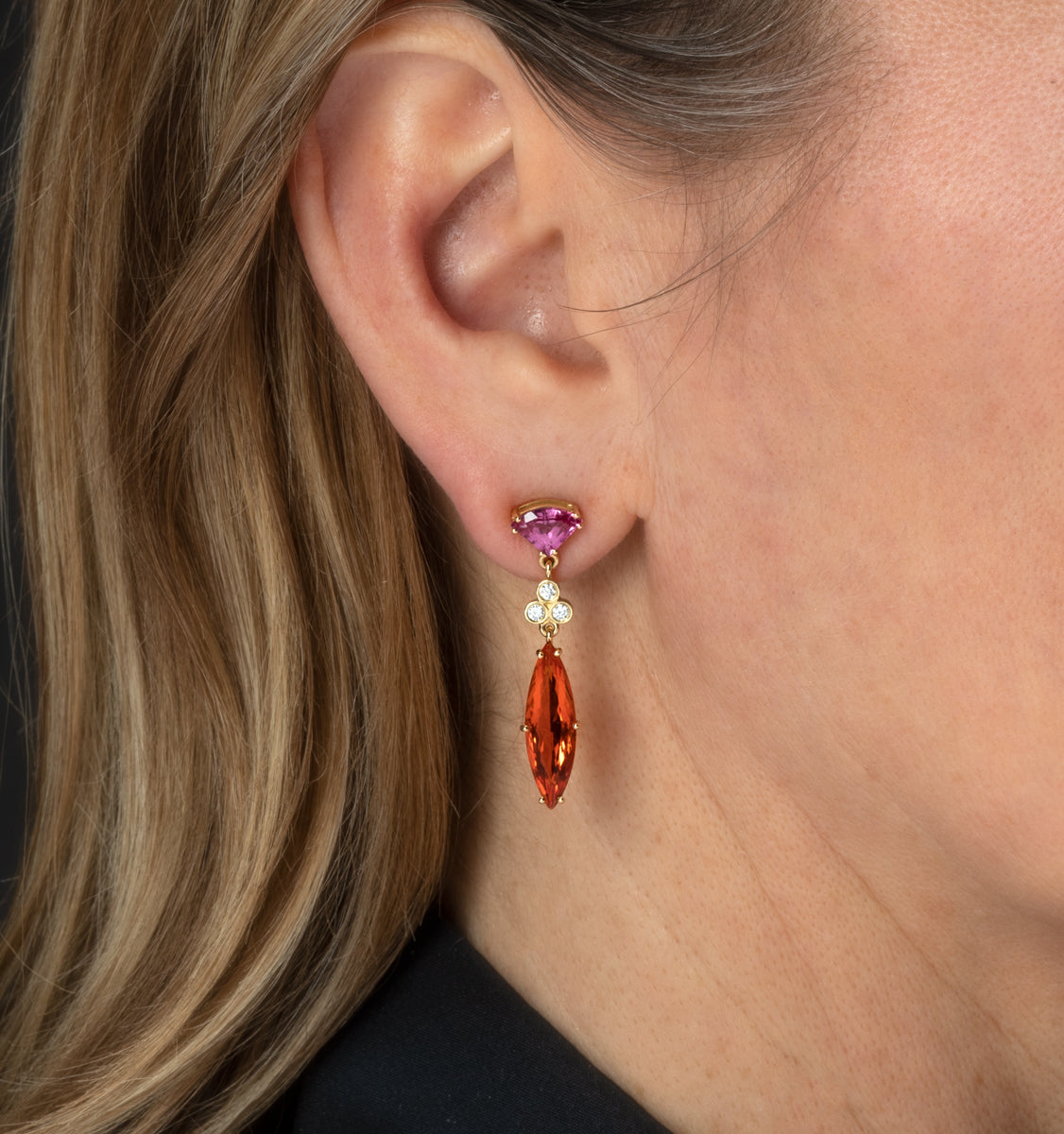 Fire Opal and Pink Tourmaline Earrings