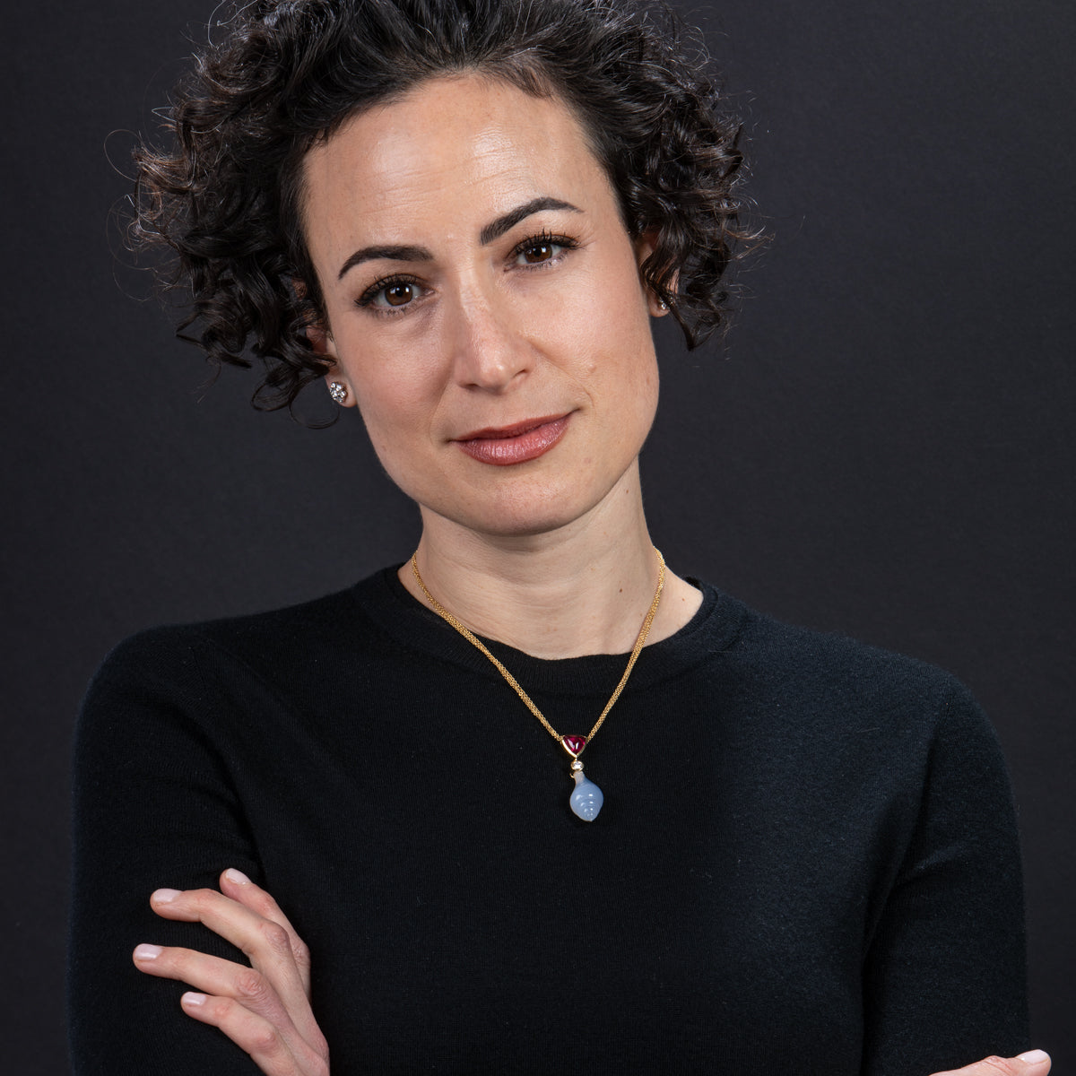 Chalcedony Shell and Tourmaline Pendant