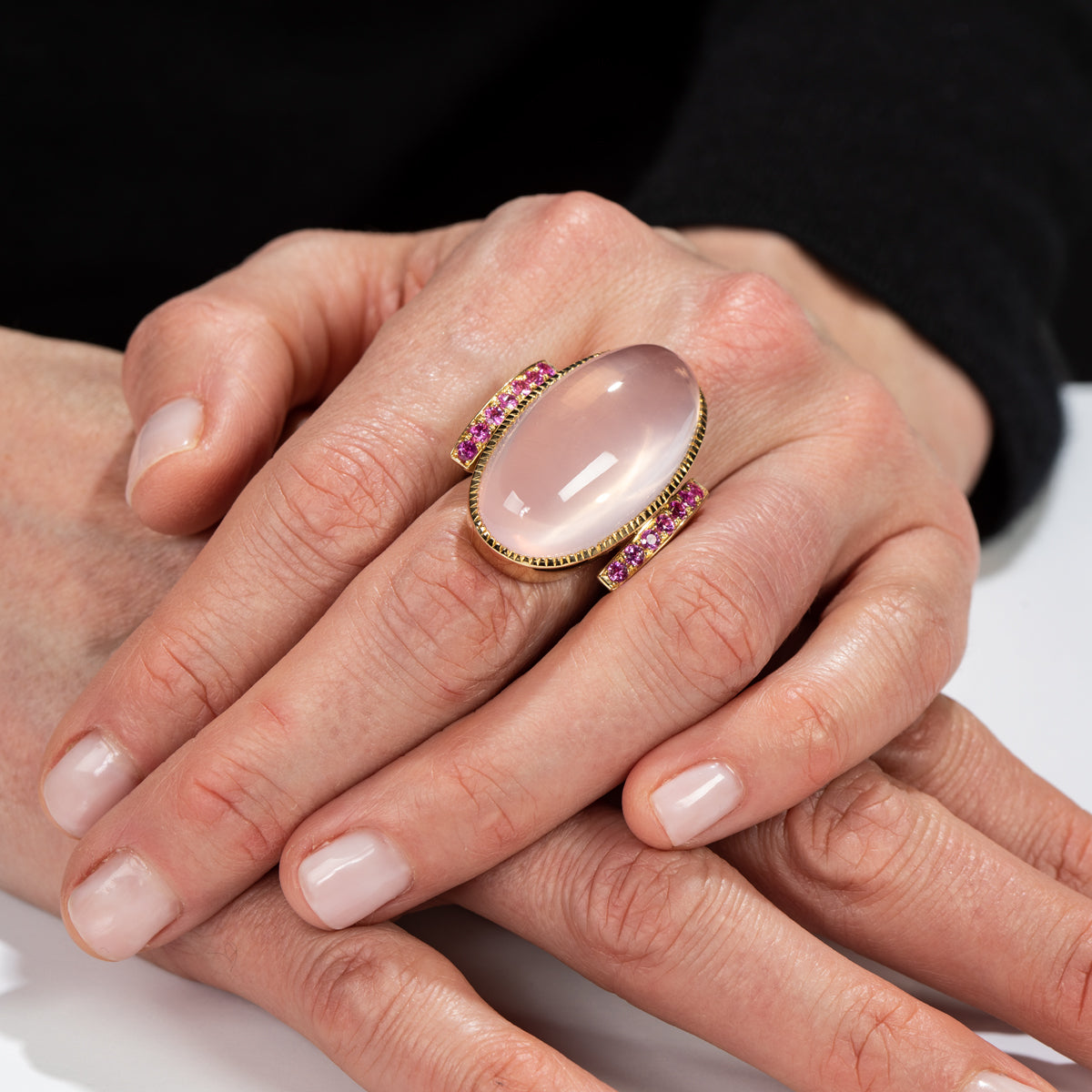Rose Quartz and Pink Sapphire Ring