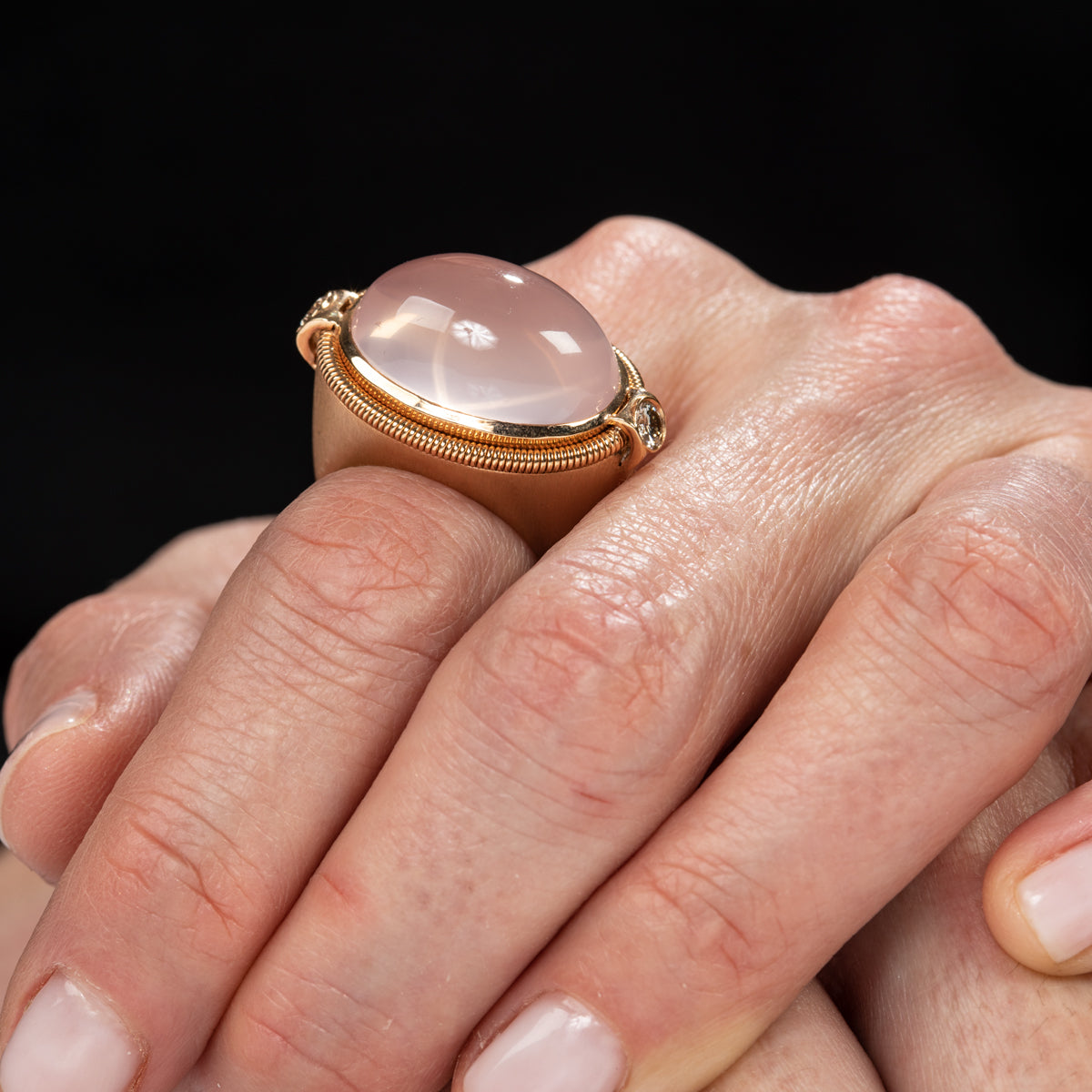 Rose Quartz and Diamond Ring