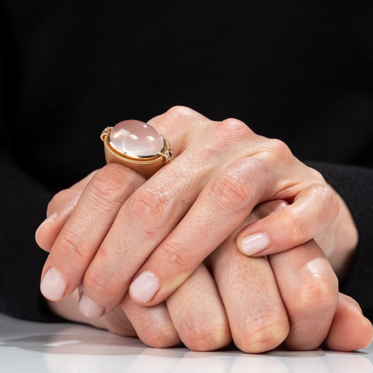 Rose Quartz and Diamond Ring