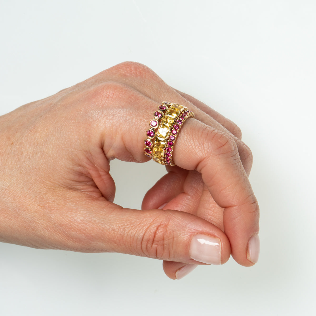 Yellow Sapphire Semi Bezel Asscher Cut Eternity Ring