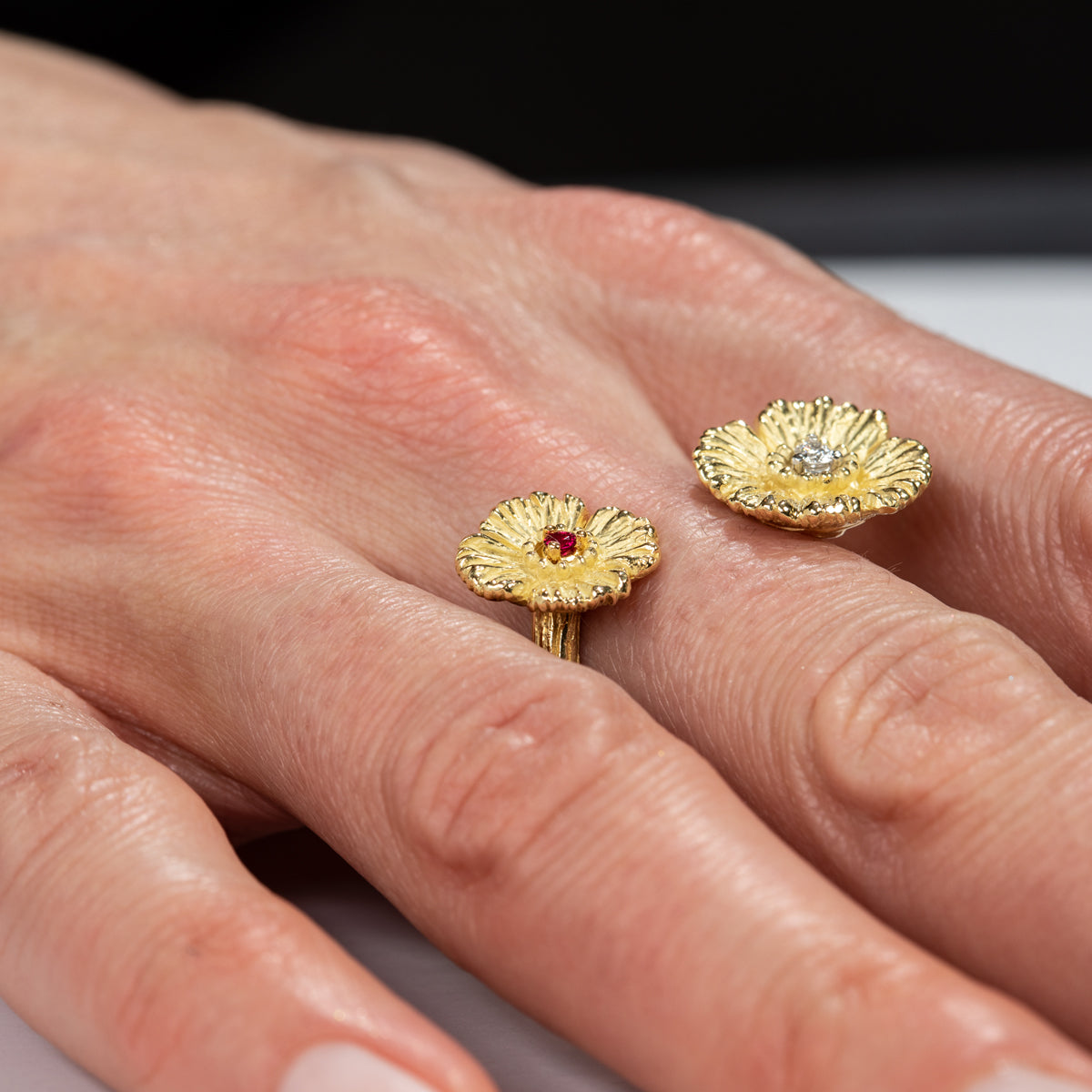 Open Two Poppy Flower Ring