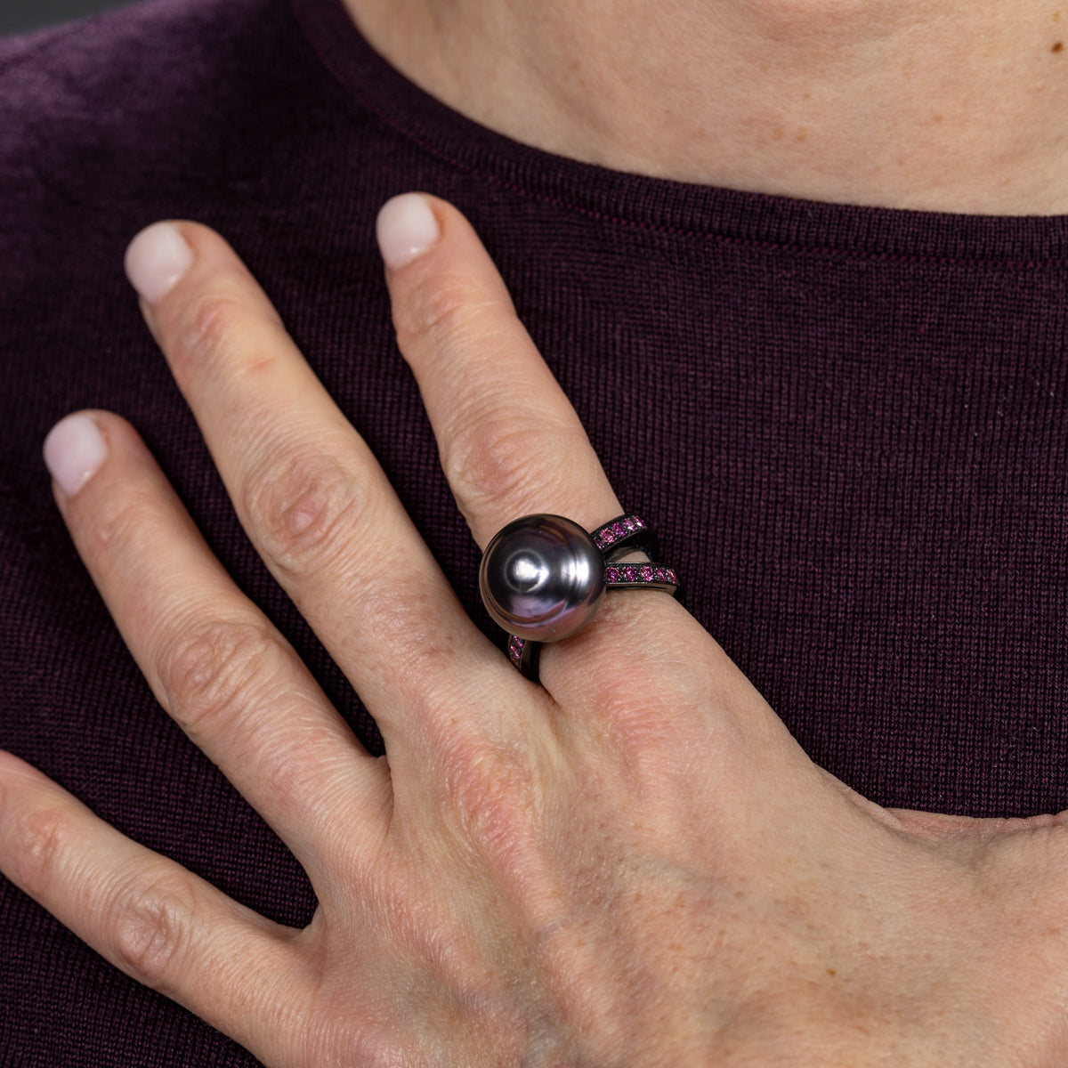 Purple Tahitian Pearl X Ring