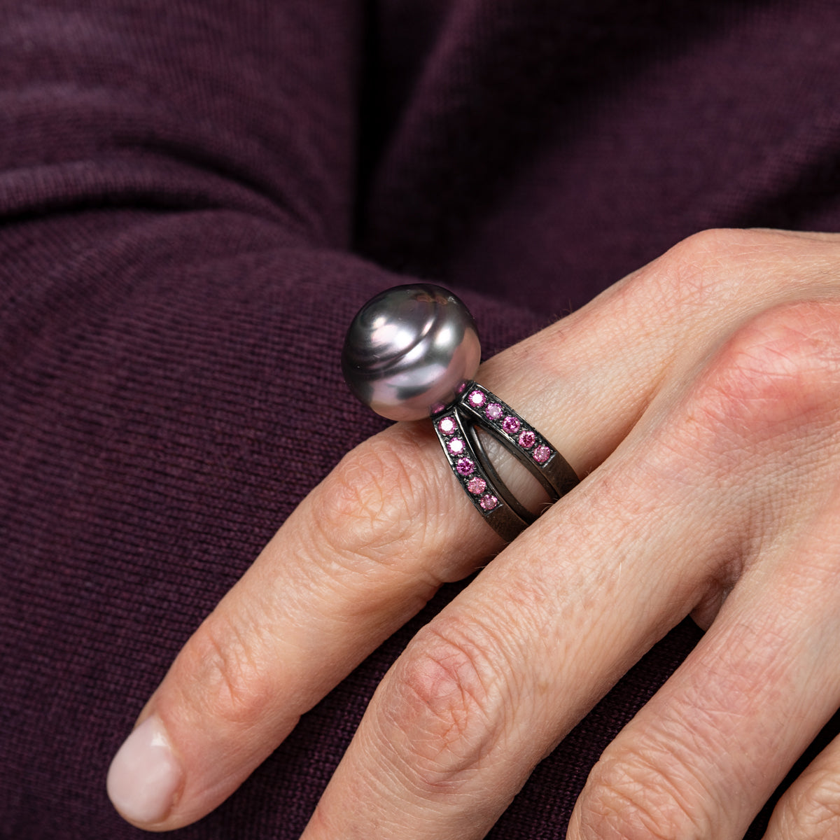 Purple Tahitian Pearl X Ring