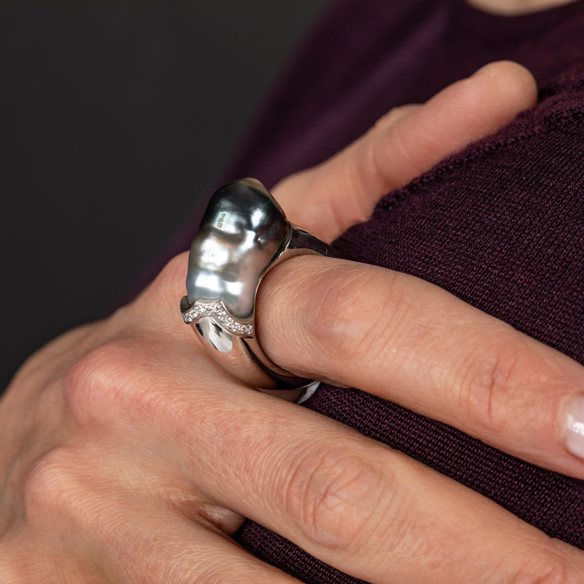 Bicolour Tahitian Pearl and Diamond Ring