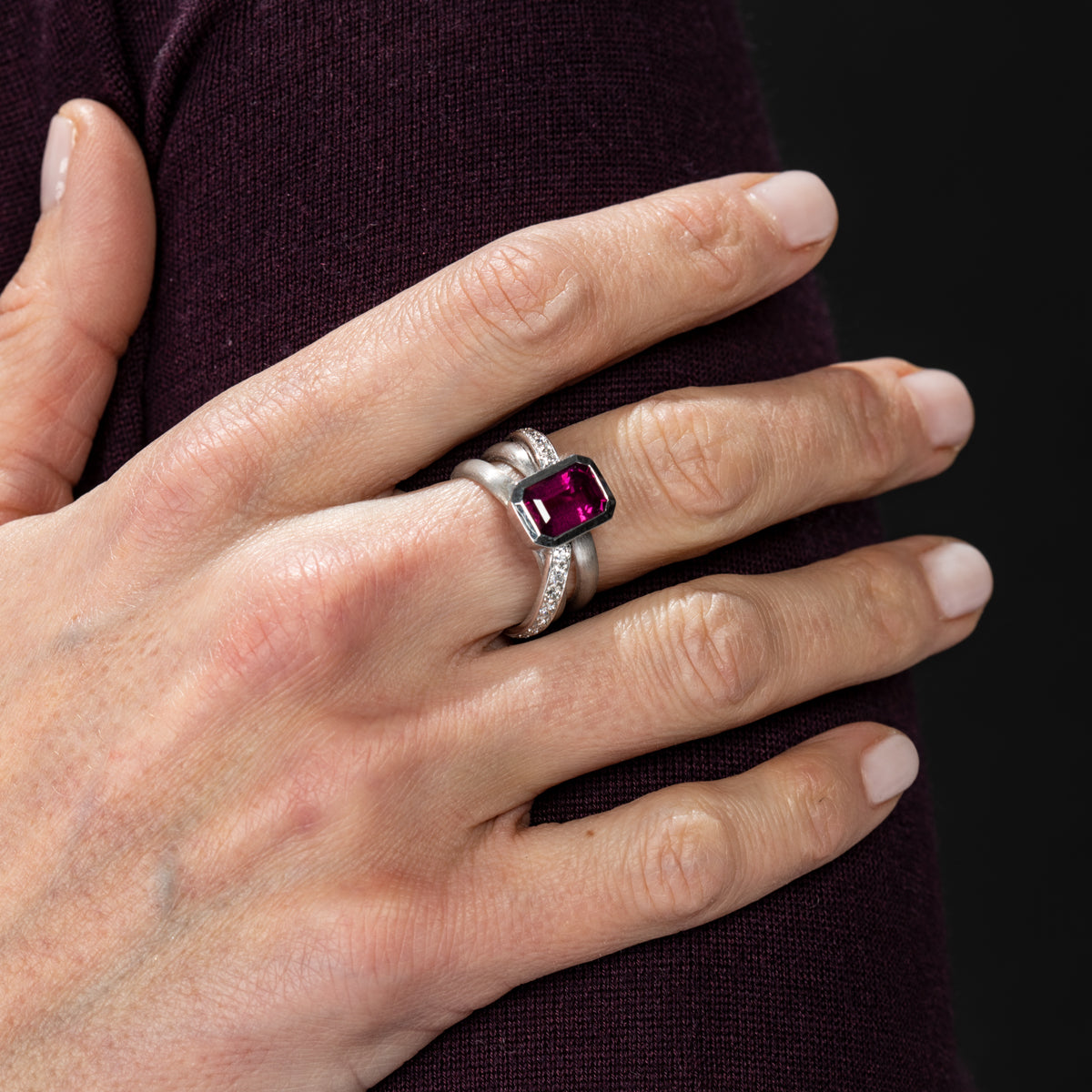 Rhodolite Garnet Crossover Ring