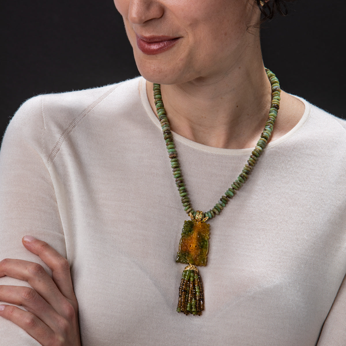 Collier en Jade, Tourmaline, Diamants et Chrysoprase