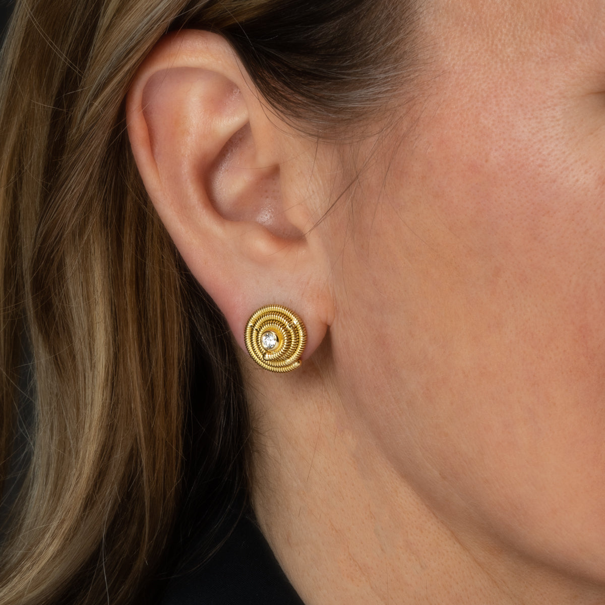 Triple Coil Snail and Diamond Earrings