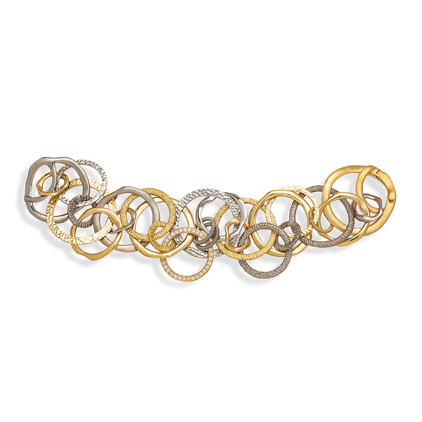 Textured Circle Bracelet in Yellow and White Gold