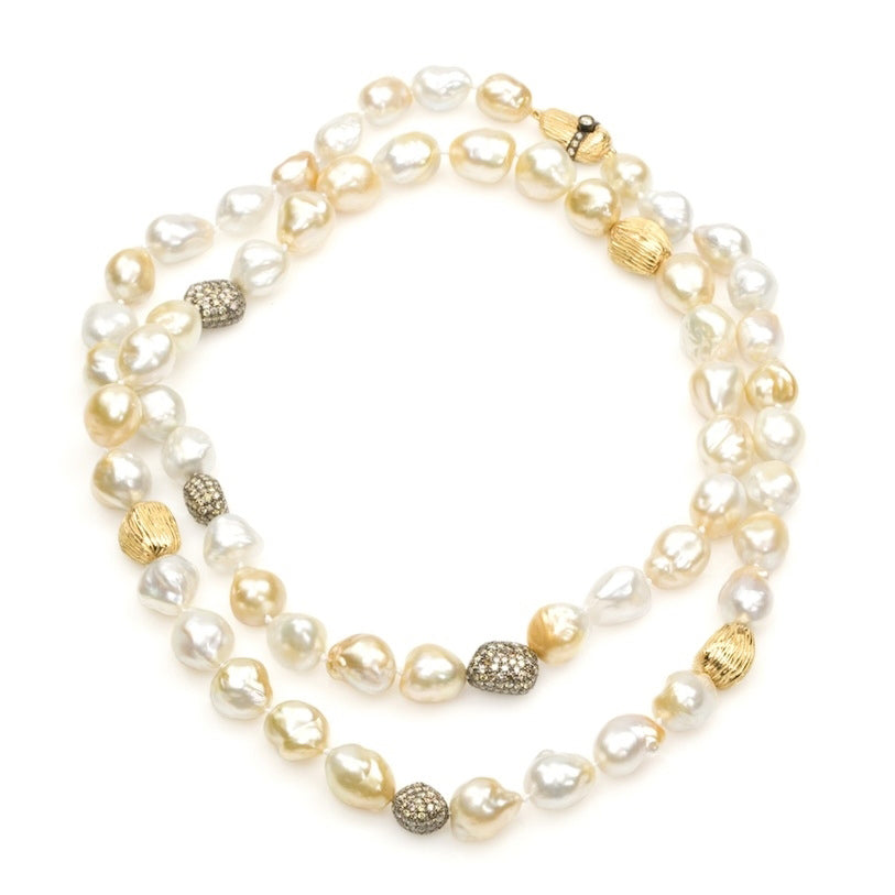 Collier de Perles & Billes d’Or et Diamants