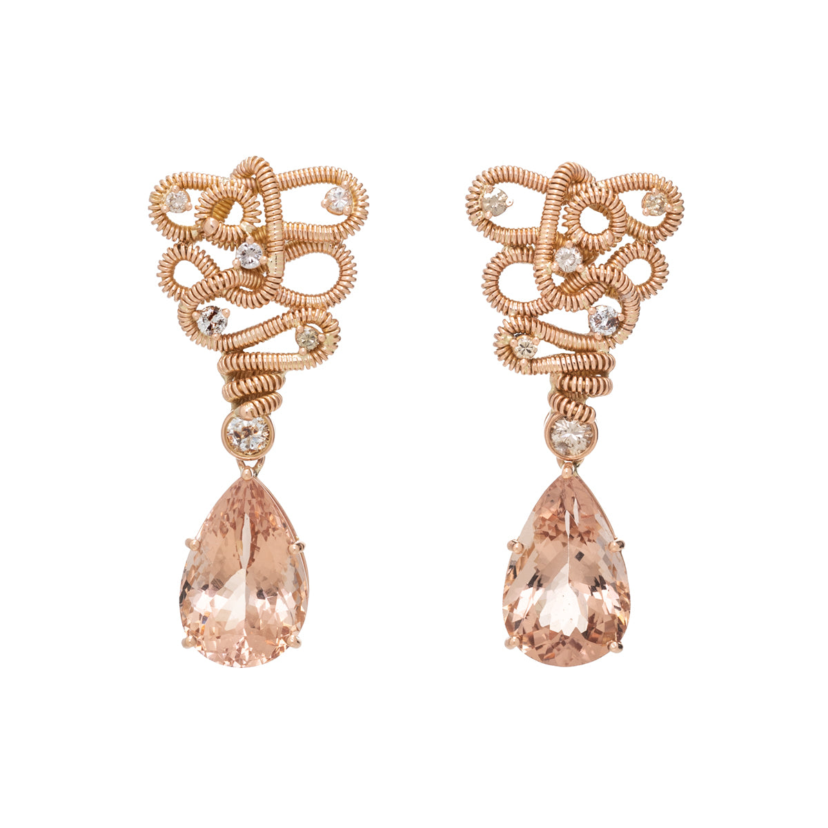 Morganite and Fancy Diamond Coil Earrings