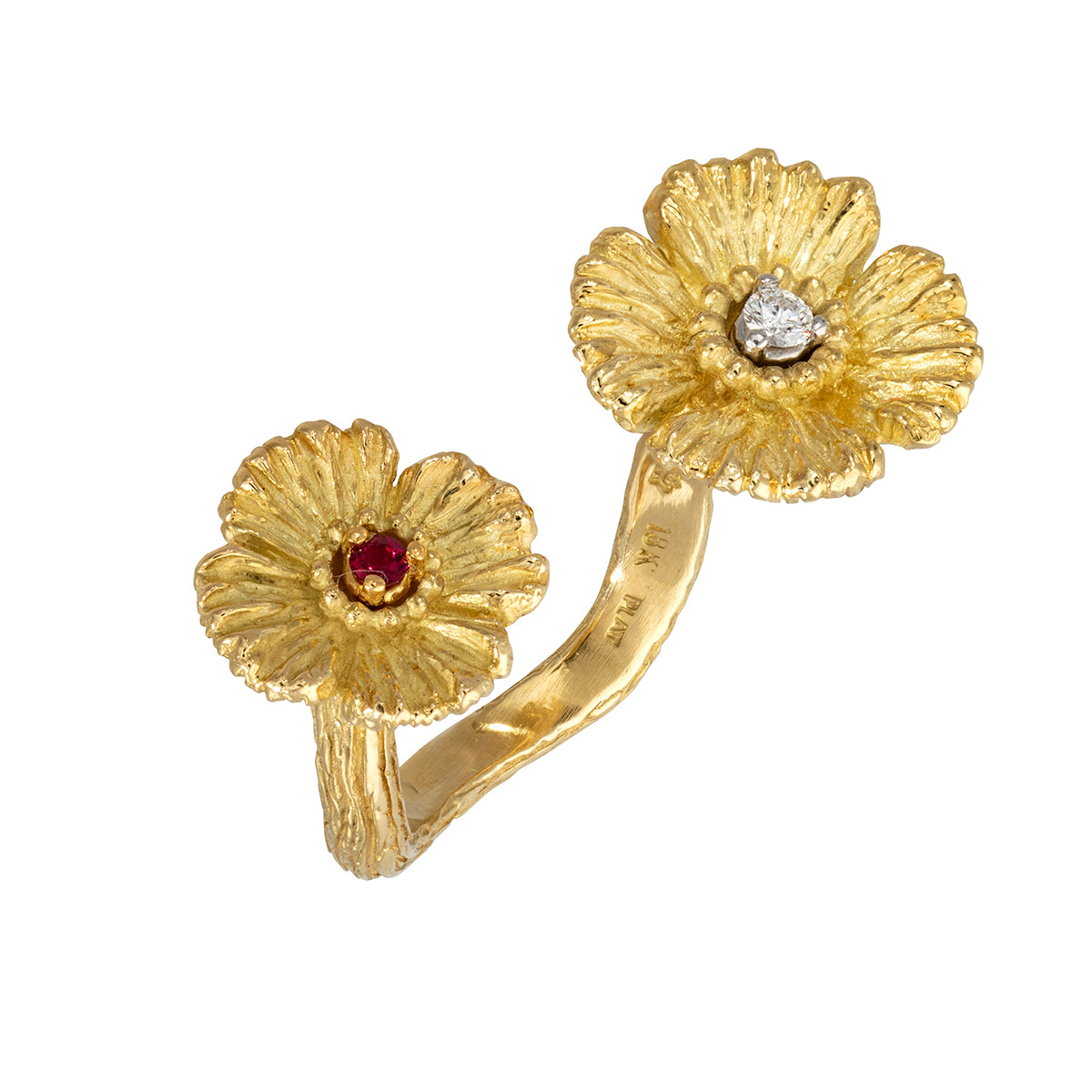 Open Two Poppy Flower Ring