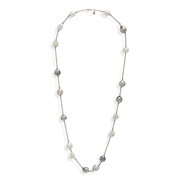 Tahitian and Baroque South Sea Pearls on White Gold Chain