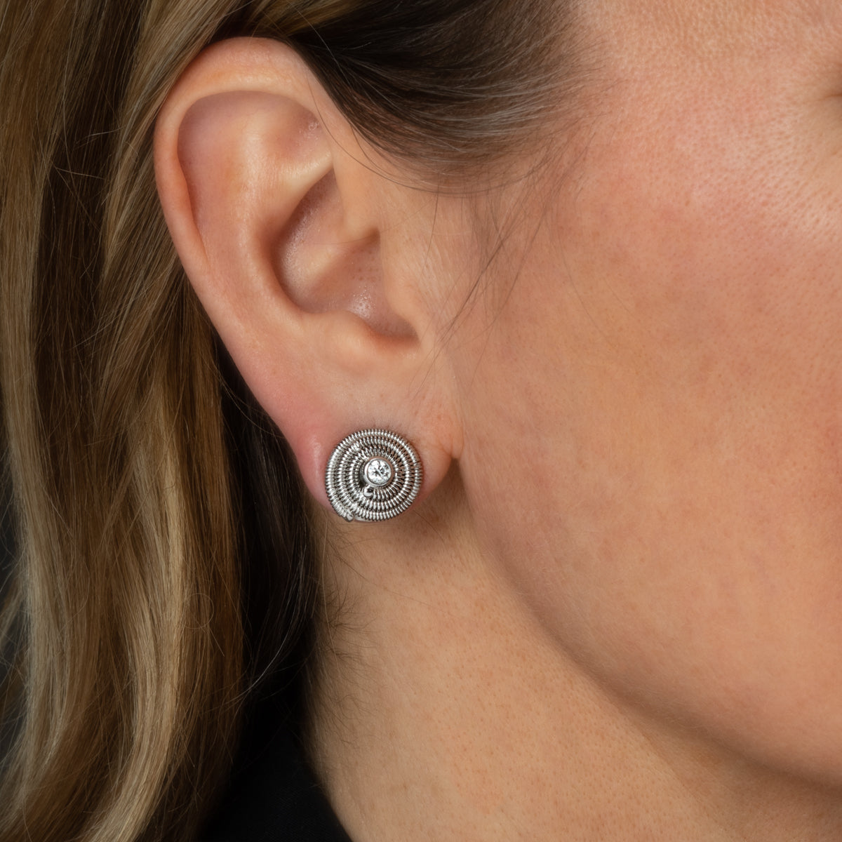 Triple Coil Snail and Diamond Earrings