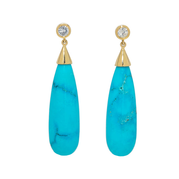 Turquoise Drops and White Sapphire Earrings