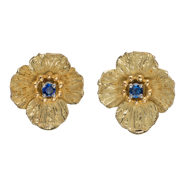 Small Poppy Flower With Sapphire Earrings