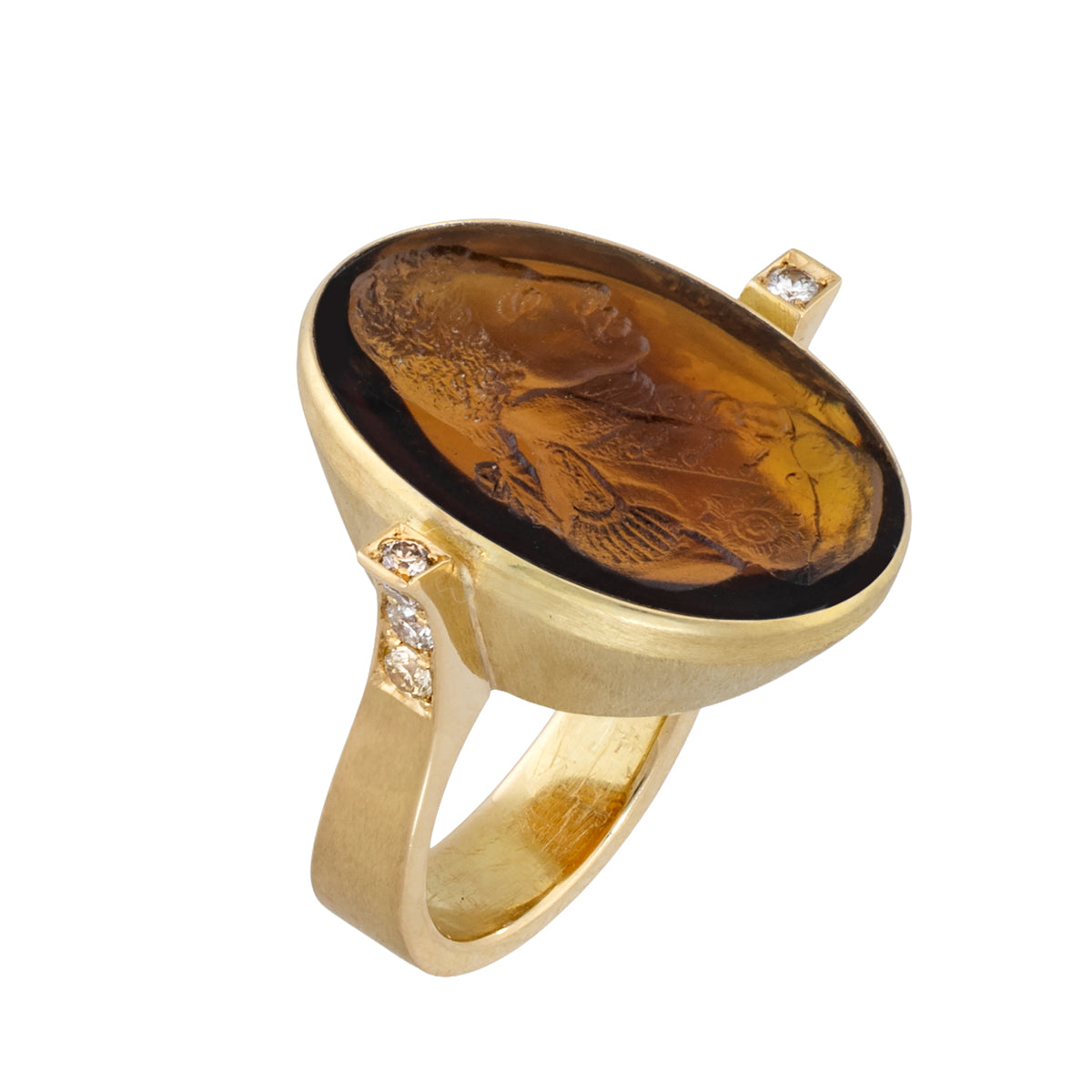 Antique Glass Intaglio and Diamond Ring