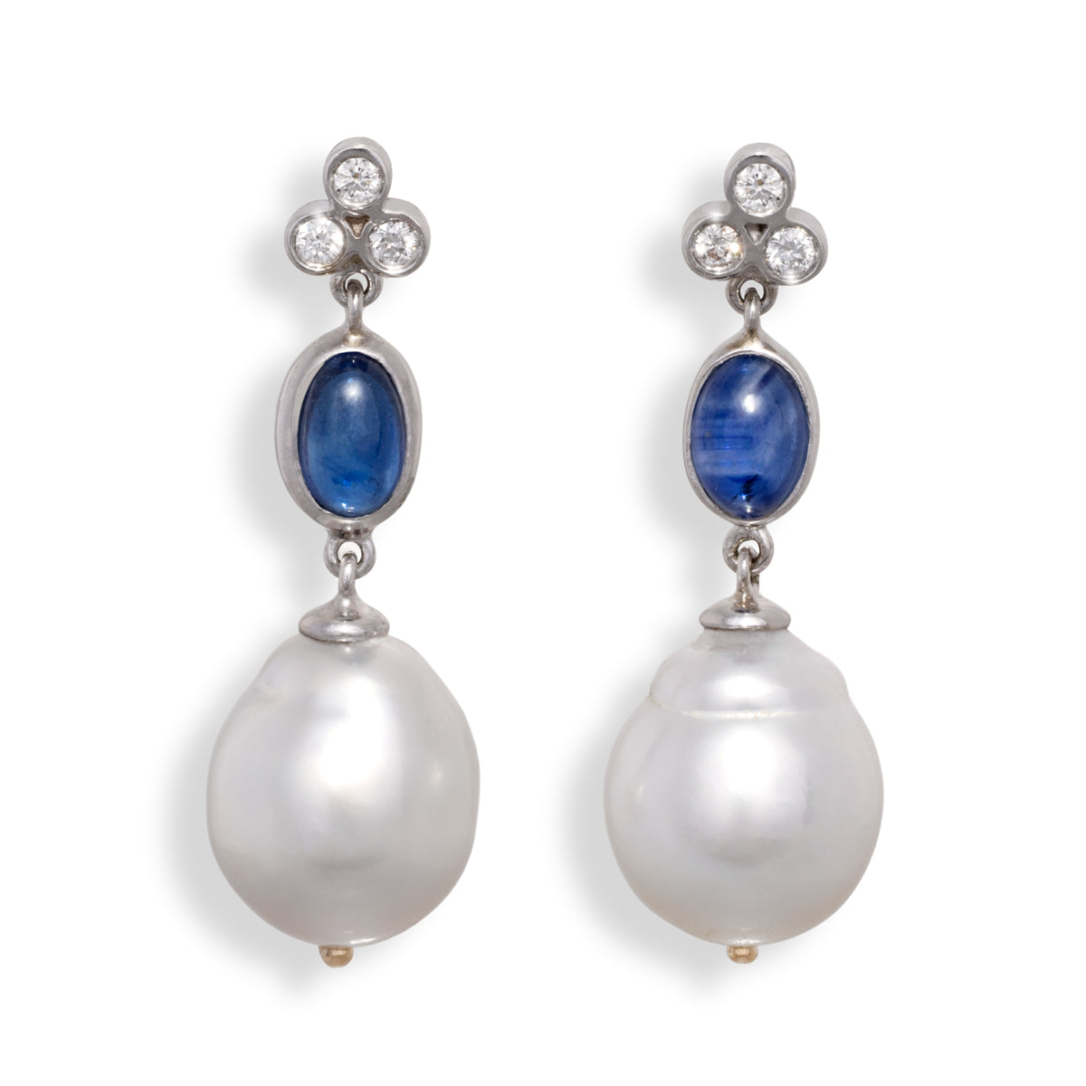 South Sea Pearl, Sapphire and Diamond Earrings