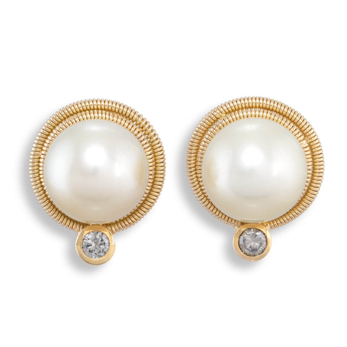 Golden South Sea Pearl and Diamond Earclip with Double Coil