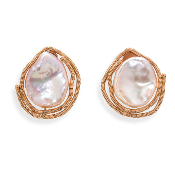 Pink Keshi Pearl Coil Rosette Earrings