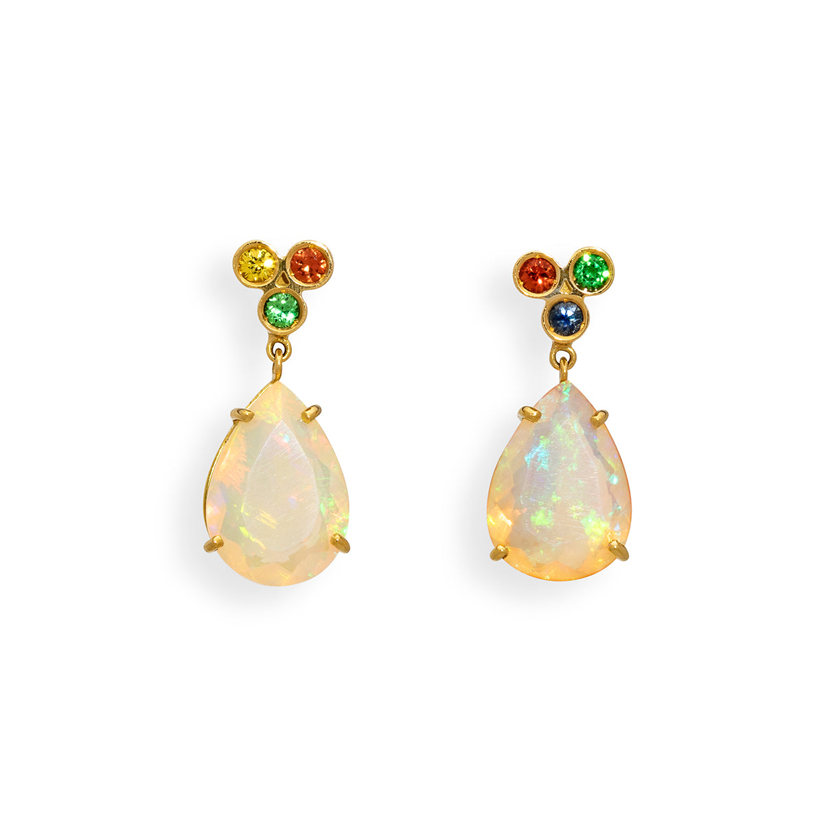 Opal Drop Earrings with Mixed Colour Stones