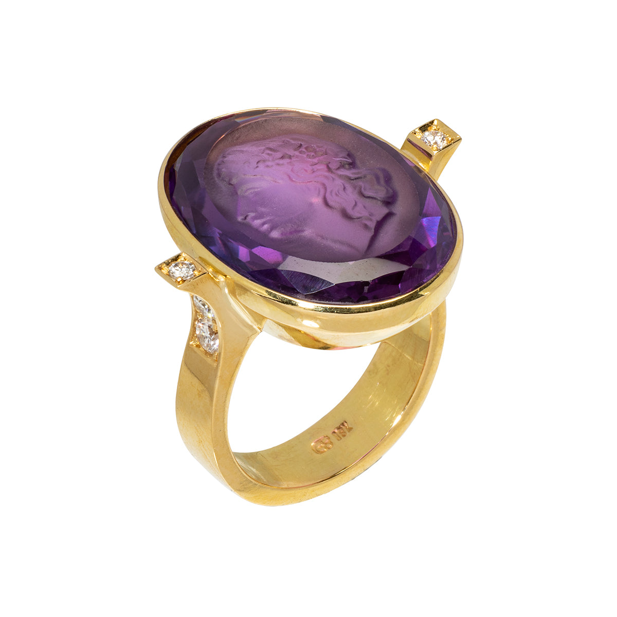 Carved Amethyst and Diamond Ring