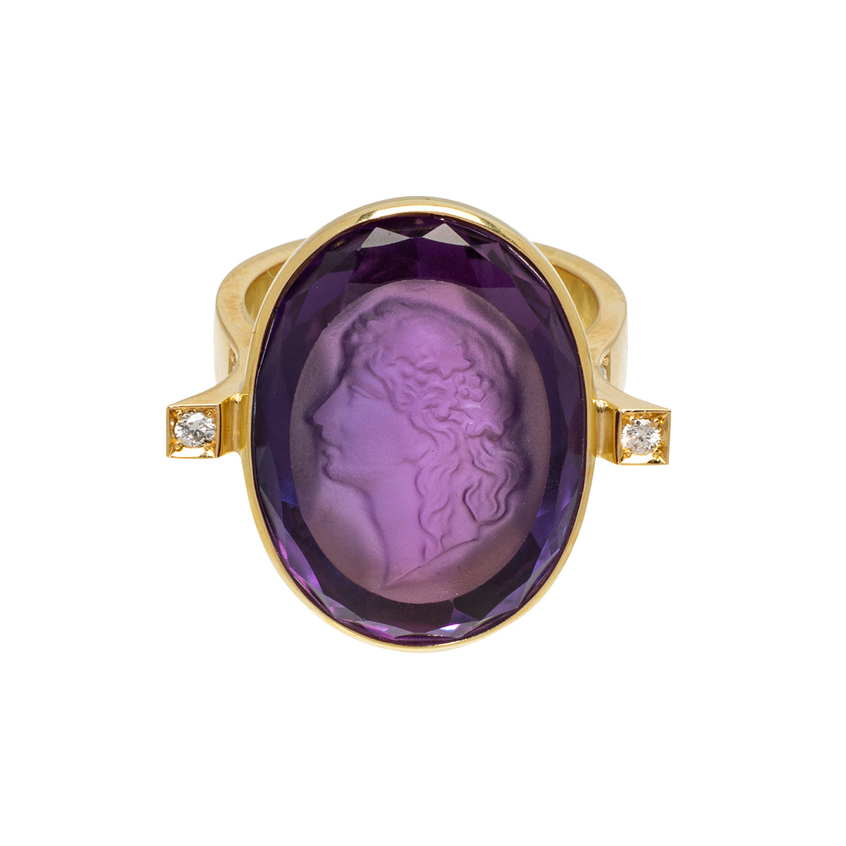 Carved Amethyst and Diamond Ring