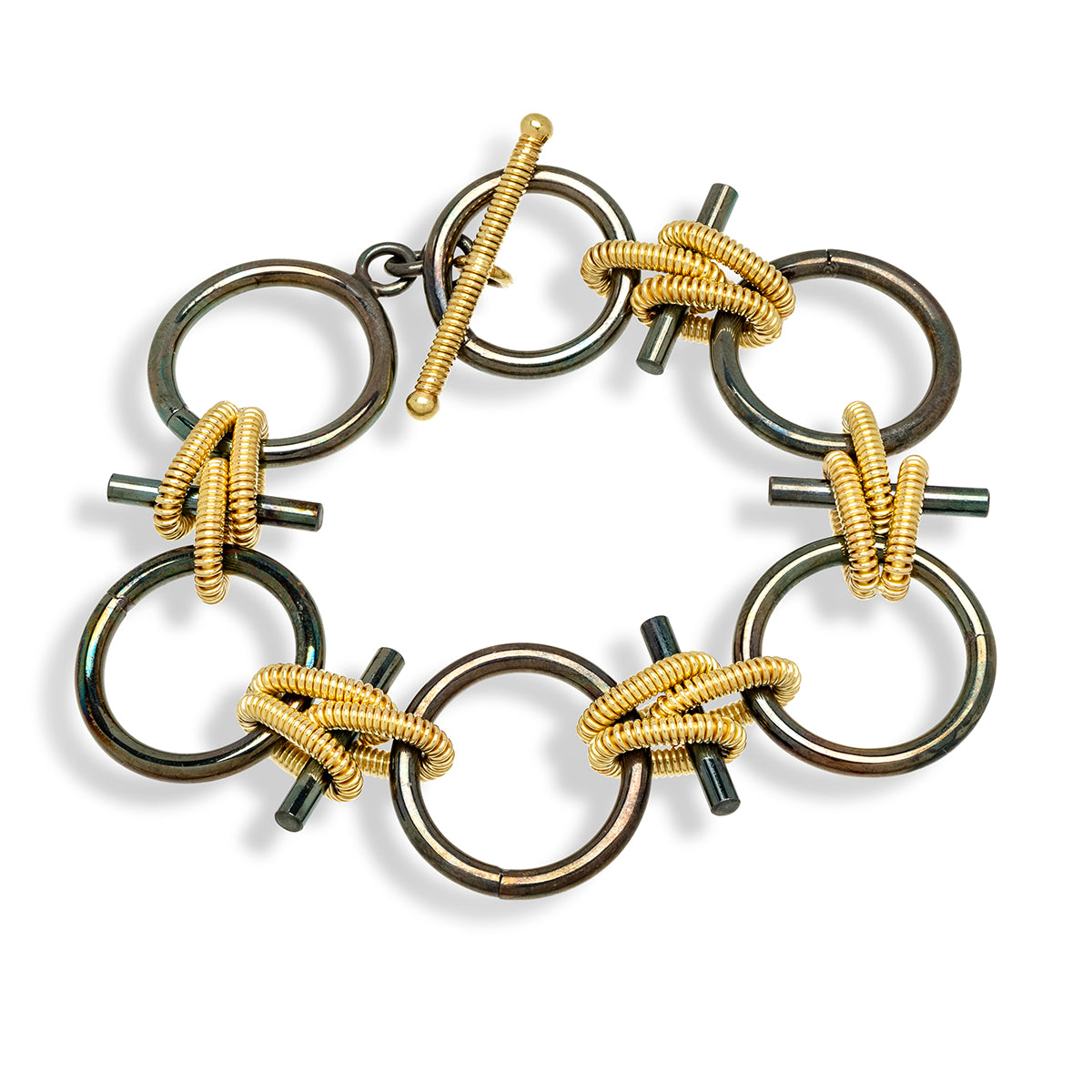 Gold Coil and Iron Circle Bracelet