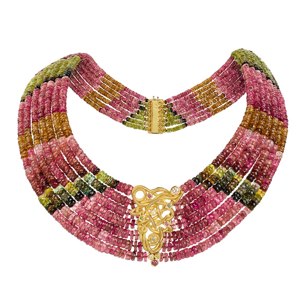 Tourmaline and Fancy Diamond Coil Necklace