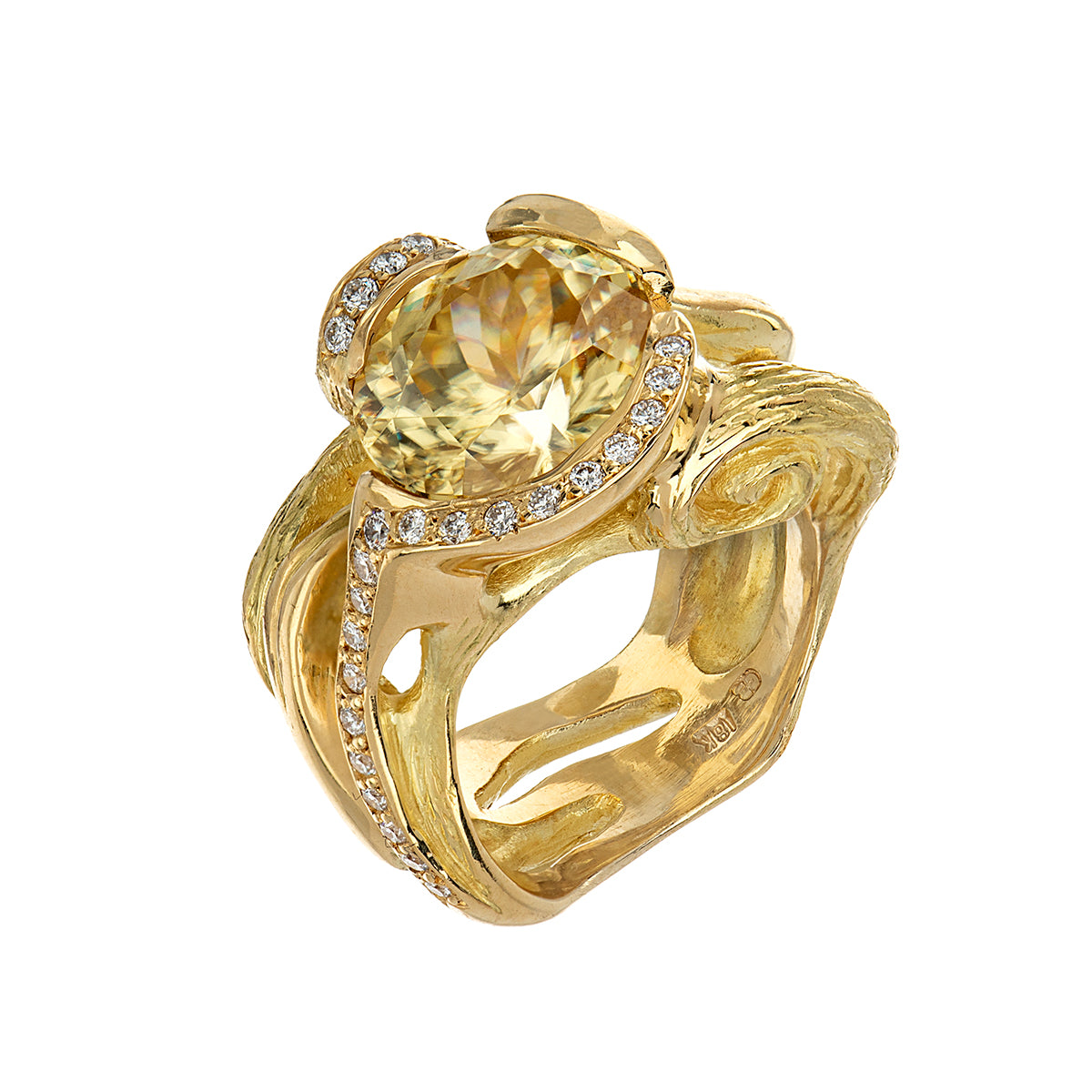 Bague de Vigne Zircon Jaune et Diamants