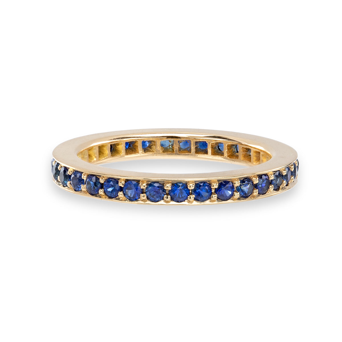 Bague d’Éternité Saphirs Bleu Pavés Plat Moyenne