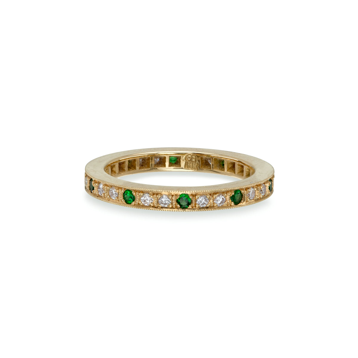 Diamond and Tsavorite Narrow Flat Pavé Eternity Ring