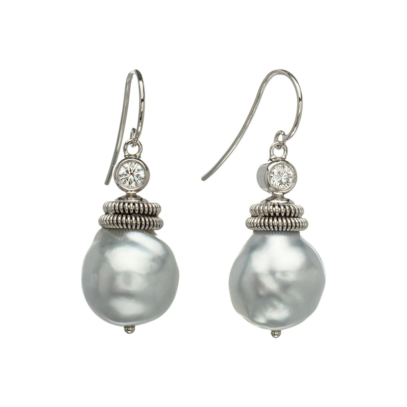 Coil, Pearl and Diamond Earrings