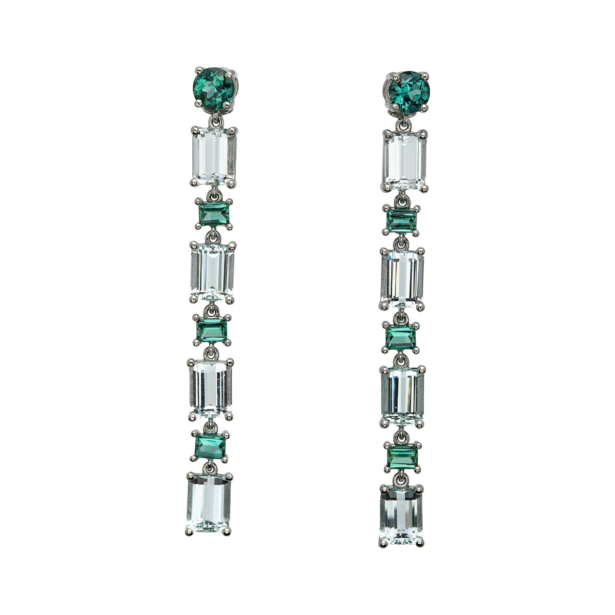 Boucles d’oreilles Longues Aigue-Marine et Tourmaline Verte