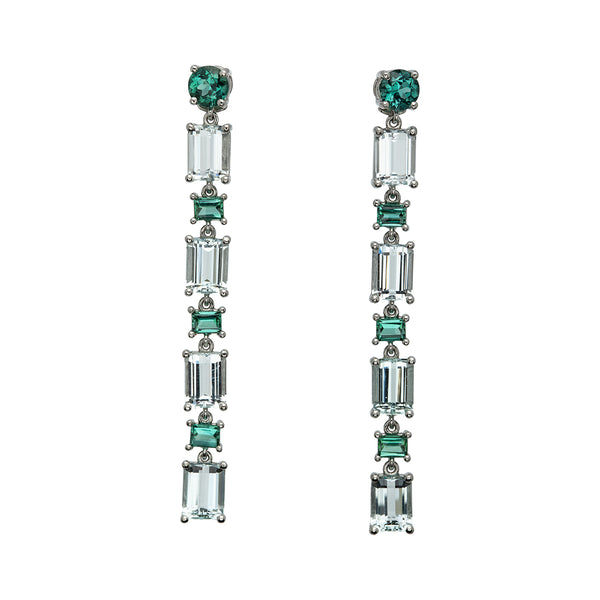 Long Aquamarine and Green Tourmaline Earrings