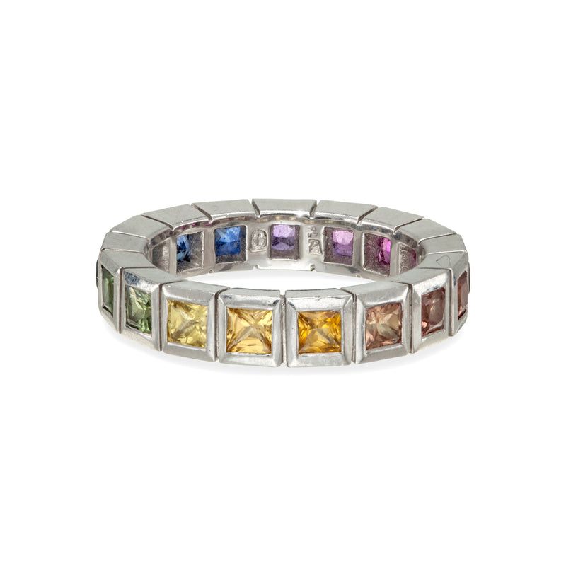 Rainbow Sapphire Square Bezel Eternity Ring