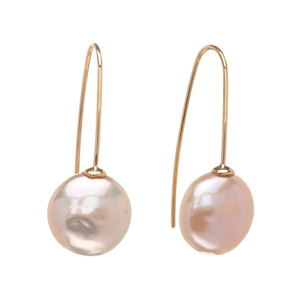 Pink Pearl on Long Hook Earrings