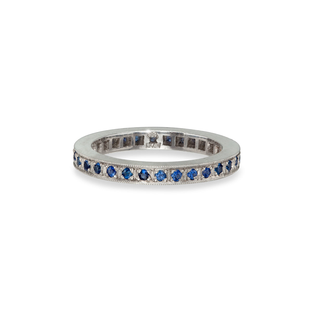 Blue Sapphire Narrow Flat Pave Eternity Ring